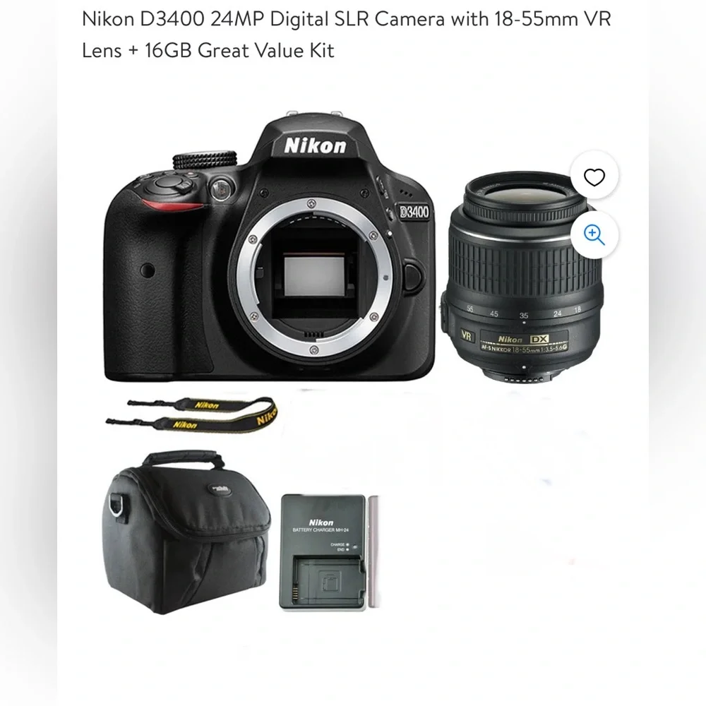 Nikon D3400 DSLR like new with 2 different lenses-batteries-bag and camera stand